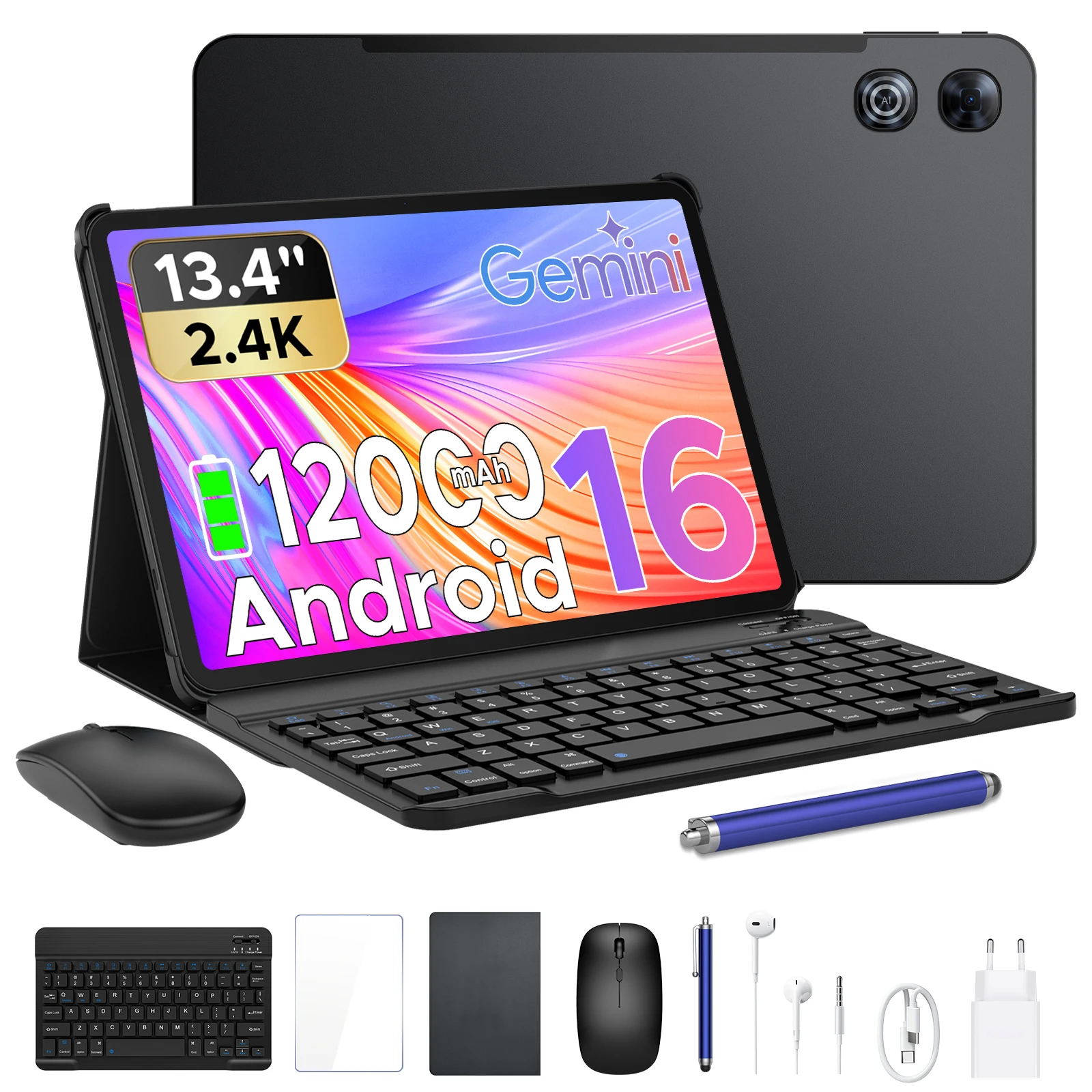 POCKAM P13 Gemini AI Tablette PC 2 en 1 Android 16 13,4" Écran 2,4K 120Hz 48 Go de RAM (8+40) 128 Go de ROM Batterie 12000mAh Tablette PC Widevine L1