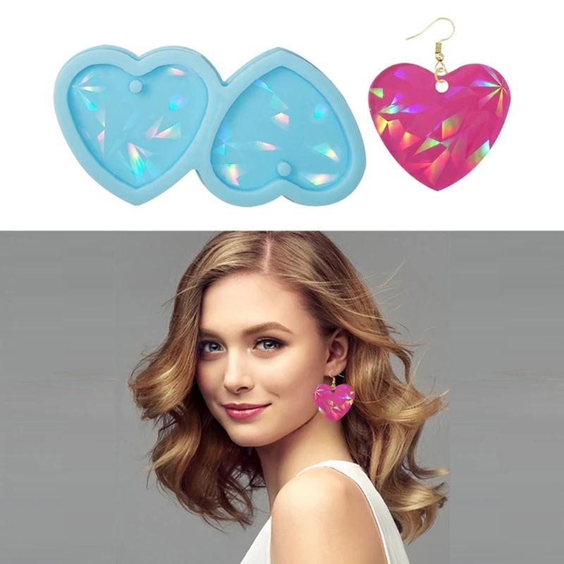 Resin Earrings Mold,Holographic Heart Jewelry Silicone Mold for Epoxy Resin Casting Earring Pendant Keychain Crafts Dropship