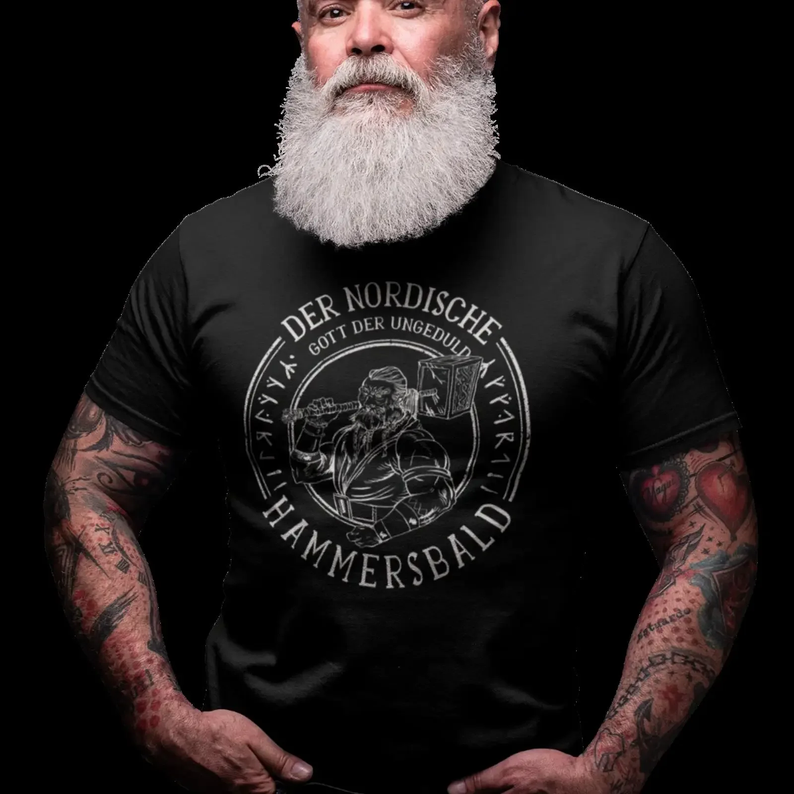 T-shirt Viking Hammersbald, le dieu nordique de l'impatience, V048, vintage, lavé, confortable, décontracté, unisexe, mode légèrement graphique