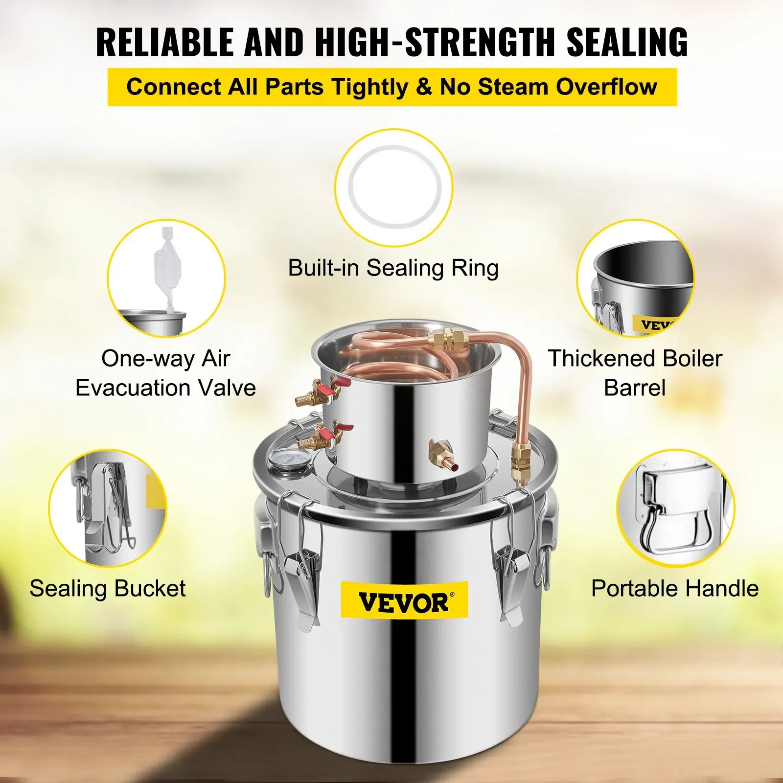 VEVOR Alambic Distiller الكحول Moonshine 5 Gal DIY لا يزال المقاوم للصدأ النحاس المنزل المشروب المياه النبيذ طقم تخمير الزيت العطري