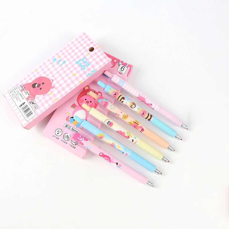 6PCS Kawaii LOPPY Gel Pen Cartoon Anime Black Signature Pen Student Cute Beaver Quick Dried 0.5 Pen School Office Stationery Toy