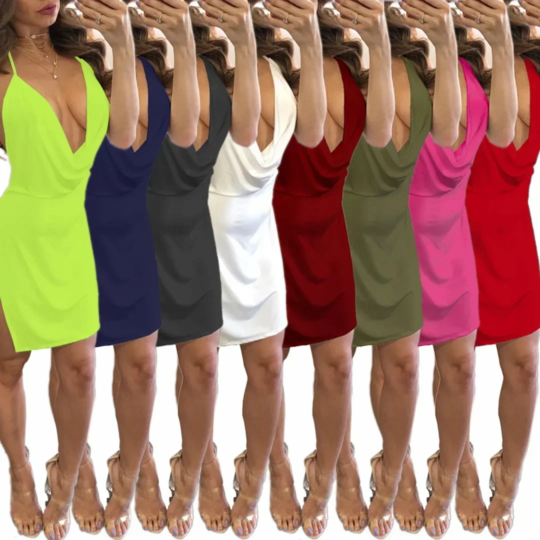

2025 Summer Women's Suspenders Low-cut Backless Night Club Party Dresses Female Vestidos Plus Size XL-9XL 8XL 7XL 6XL XXXXXL