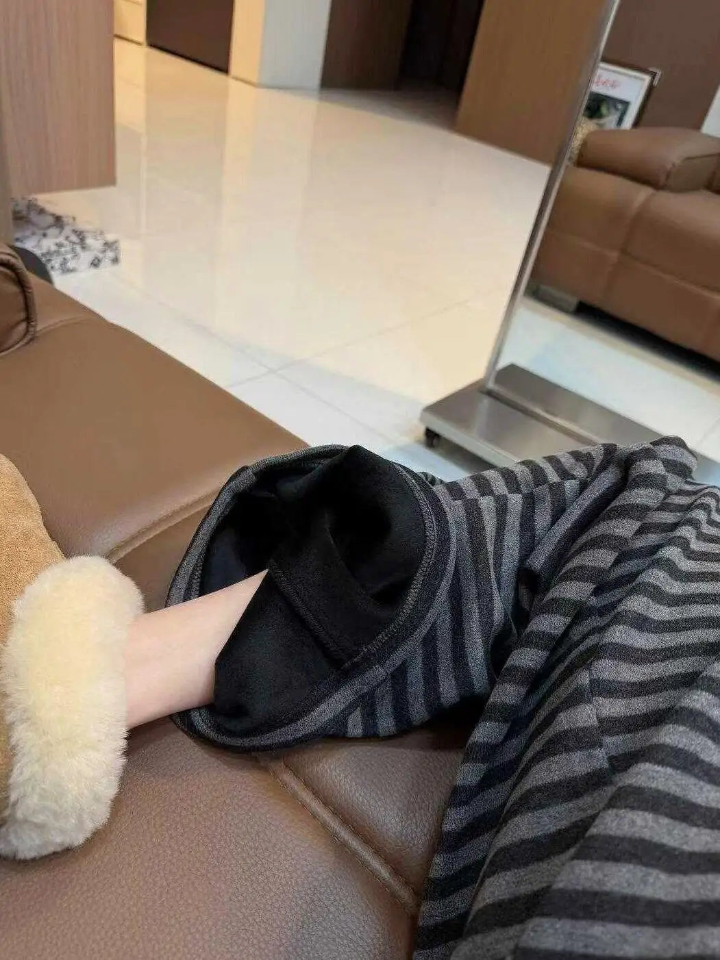 

ay Striped Women's Thiened Fce Lined Lazy Cotton Pants Autumn Winter Home Spwear Wide Leg Casual Trousers