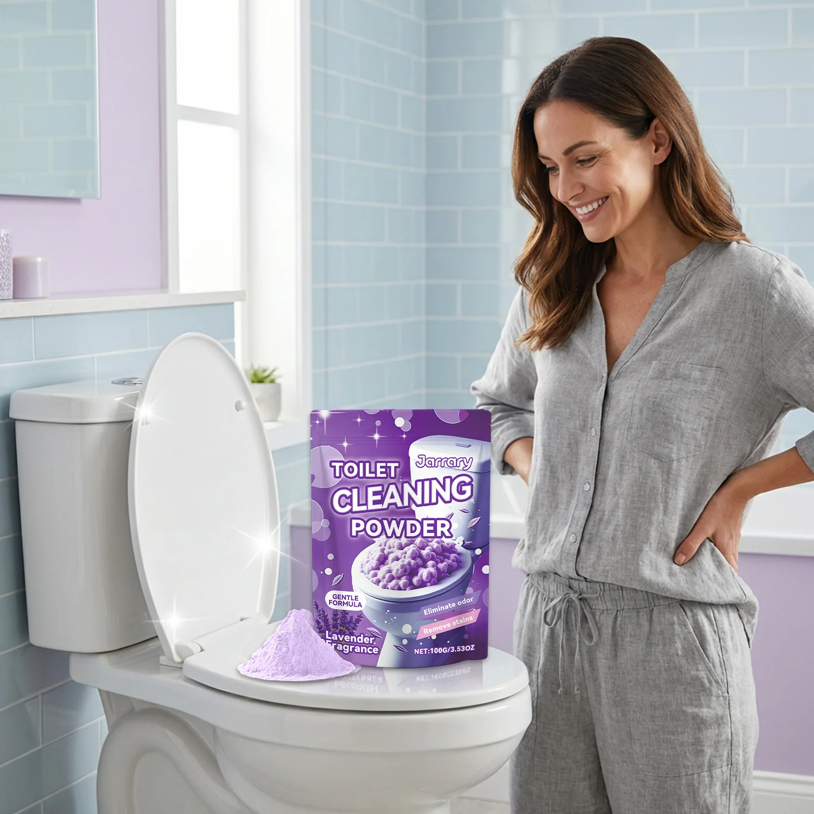 Toilet Cleaning Powder, dissolves limescale, removes yellow stains, leaves fresh scent for household toilet deep‑cleaning