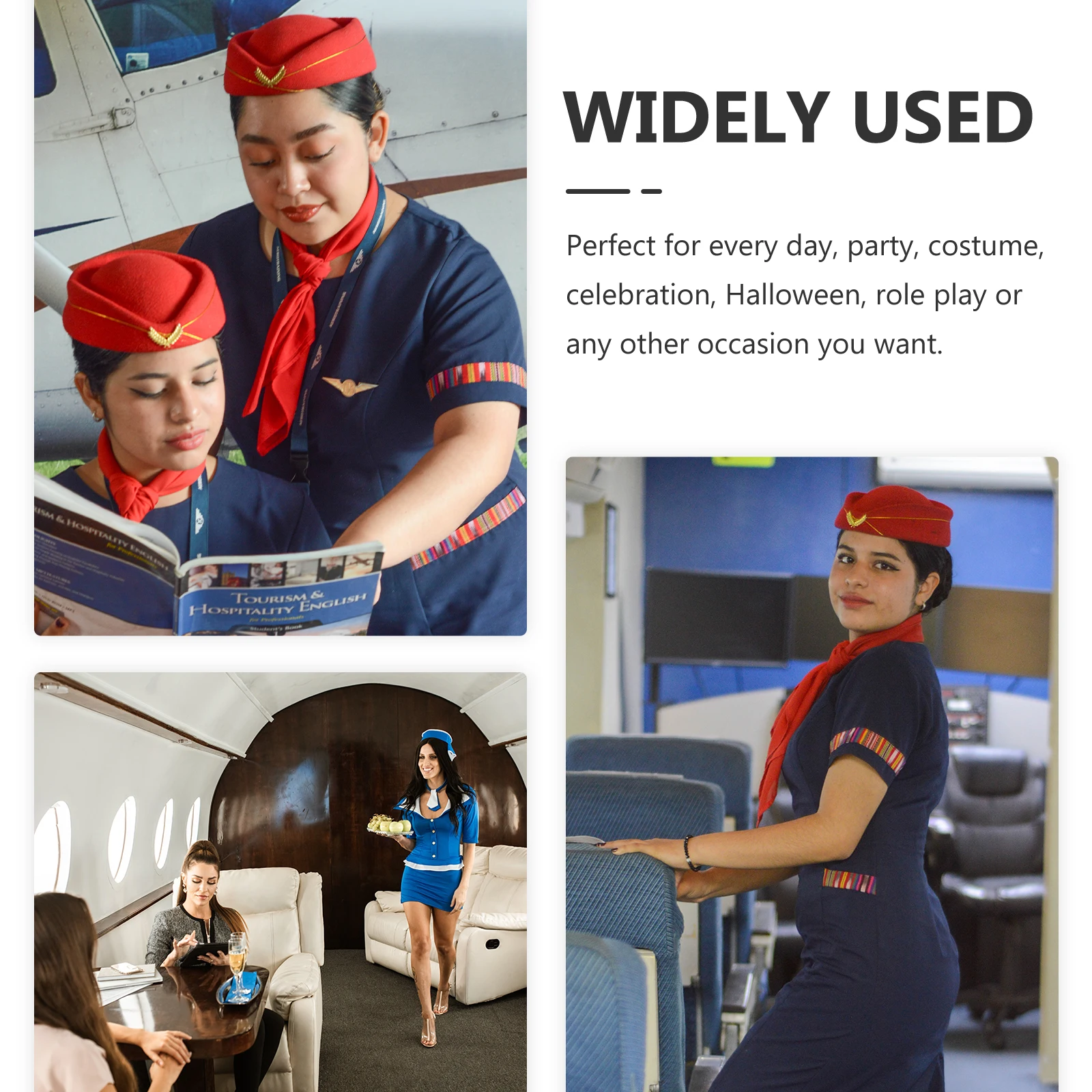 

1 set 1 set Stewardess Costume Accessories Set Blue Flight Attendant Hat Scarf Gloves Halloween Carnival Cosplay Props Role Play