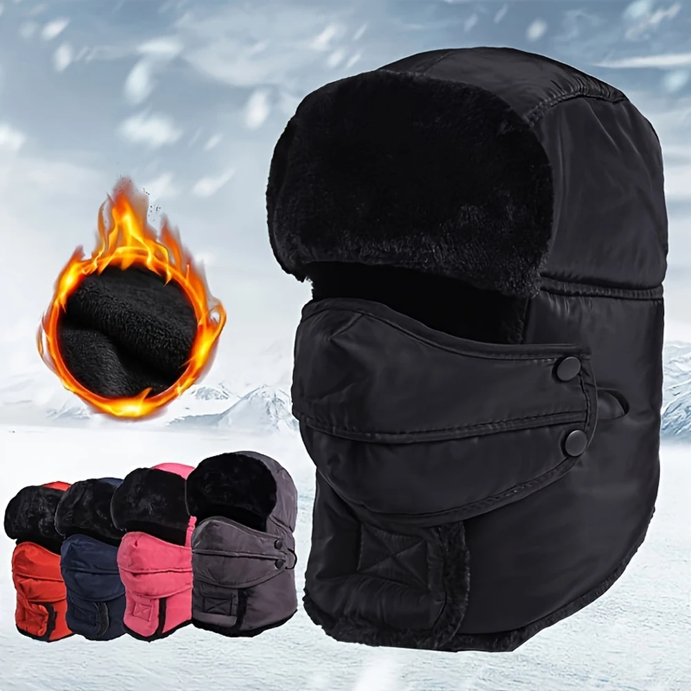 

Warm Thick Plush Hat Winter Bomber Hat For Men And Women, Soft Thermal Cap Face Mask For Extreme Cold Weather Cycling Fishing