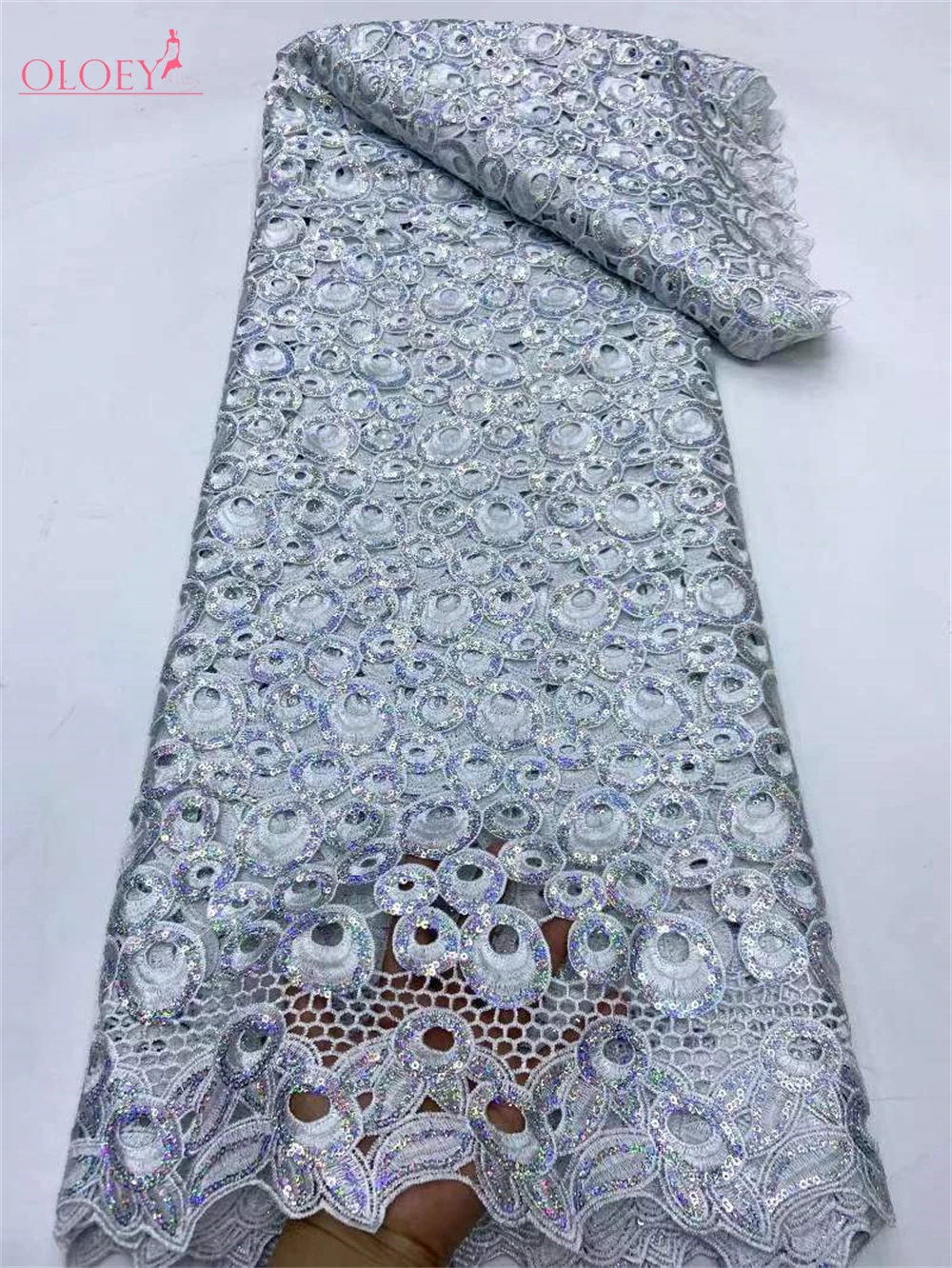 Tecido de renda solúvel em água com lantejoulas para vestido de casamento, elegante bordado, moda nigeriana africana, 2024