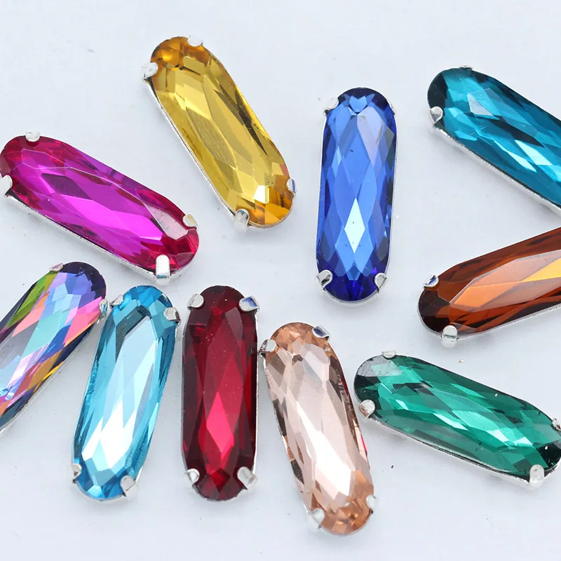 All colors rectangle oval color fancy stone flatback sew on crystal rhinestone jewels silver claw button for Dress wedding craft