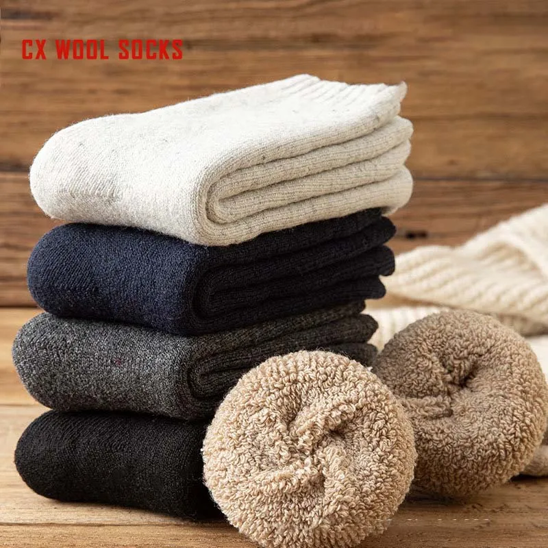 

1 Pairs Marino Wool Men Women Socks Couples Solid Color Large size Heavy Winter Snow Thermal Cashmere Thickened Terry Loop socks