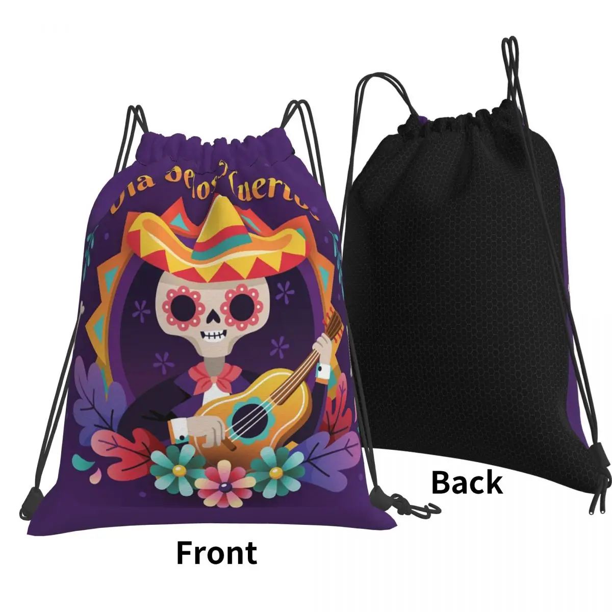 Mexican Sugar Skulls And Flowers Backpacks Multi-function Drawstring Bags Sports Bag Book Bags for Travel Students