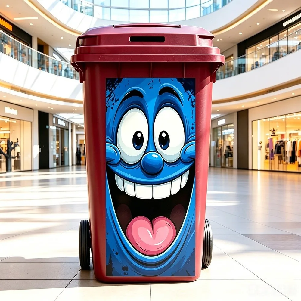Funny Cartoon Face Trash Bin Sticker Self Adhesive Vivid Expression Recycle Bin Sticker Water Block Sun Proof Tough