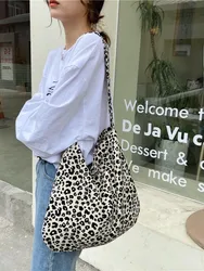 2026 Holes Hyun Jin Song Hui Chao Versatile Ins Leopard Print Canvas Single Shoulder Bag Student Shopping Bag Soft Handle Tot...
