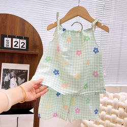 Baby Girls Set Korean Version Two-piece Summer Children's Camisole Floral Culottes Suit Top and Short