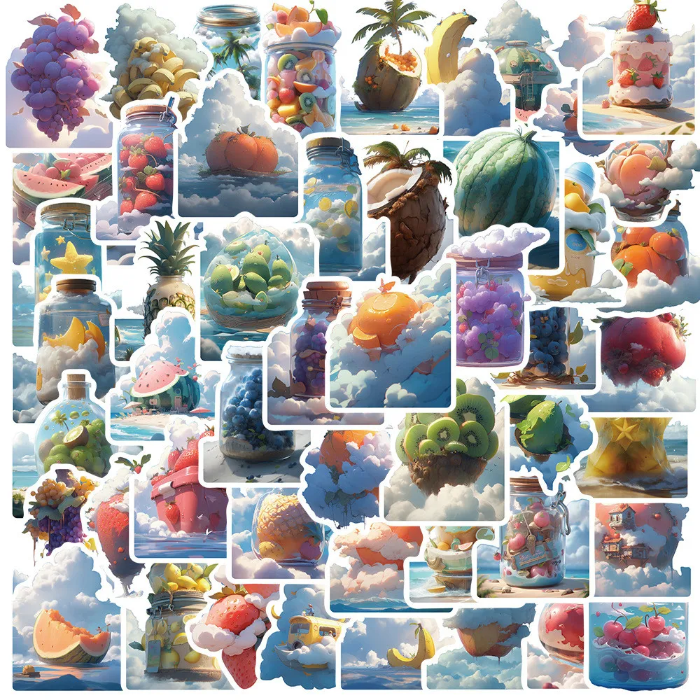 50-Piece Cartoon Cloud & Fruit Graffiti Stickers - Personalized Waterproof DIY Decor for Guitar, Notebook & Luggage