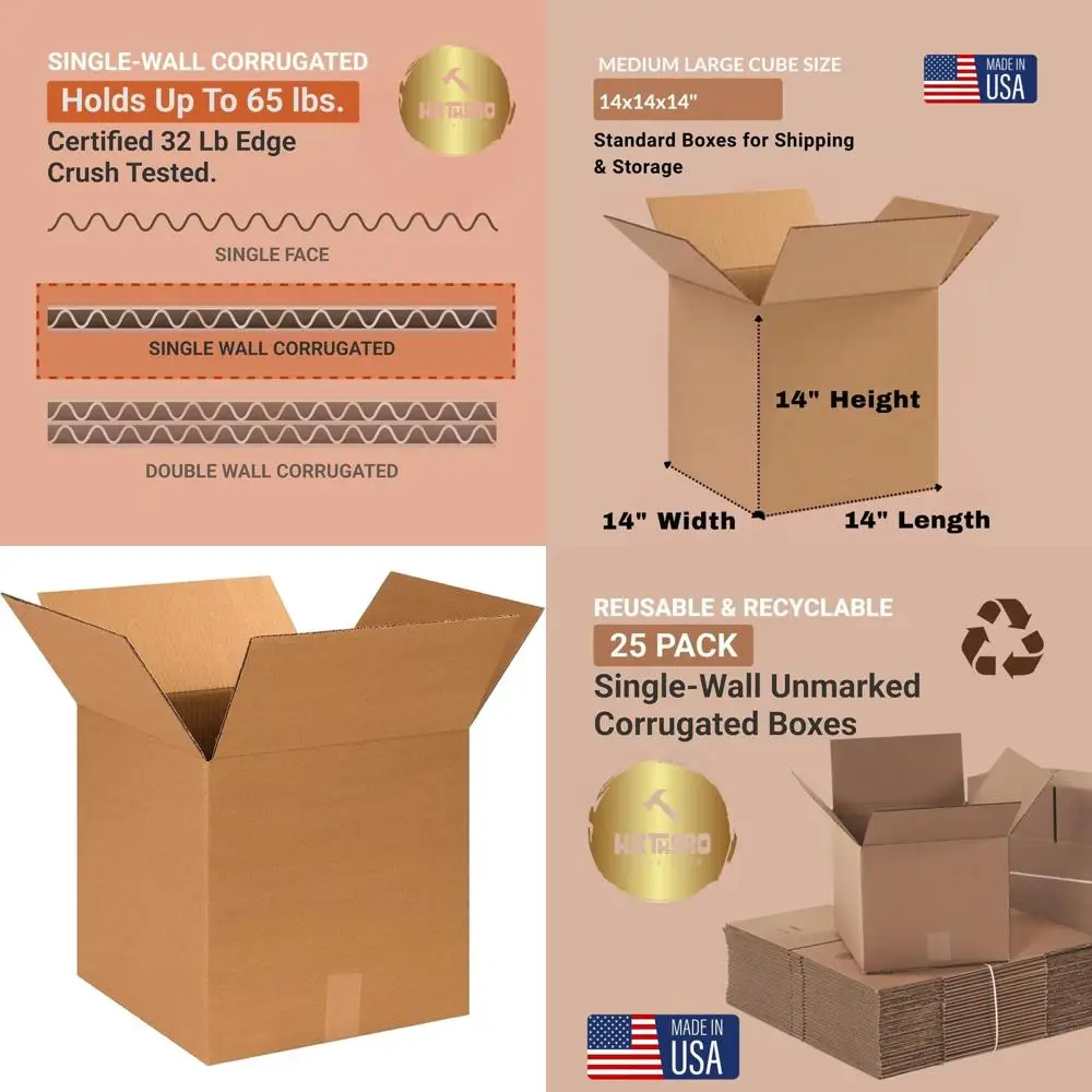 

25-Pack Medium Cardboard Shipping Boxes, 14x14x14 Inches, Ideal for Packing and Storage
