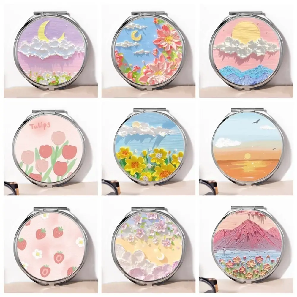 Studentenspiegel, Tulpen-Make-up-Spiegel, quadratisch, Rose, Kosmetikspiegel, Ölgemälde, Kosmetikspiegel, Klappspiegel für Mädchen und Damen