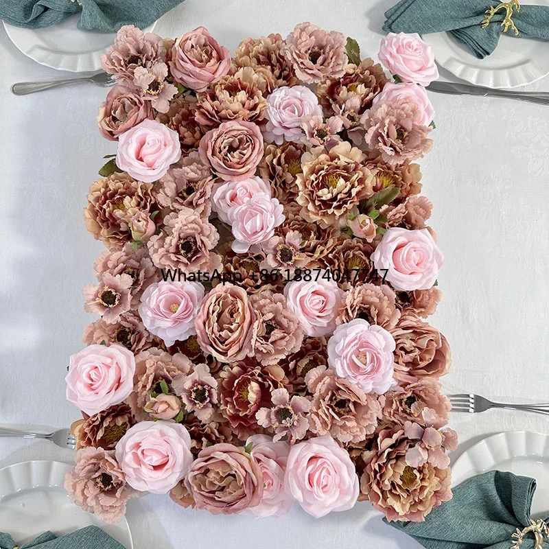 MYQ23-A3 Artificial Pink Coffee Color Rose Peony Flower Wall New design Designer Custom Wedding Dinner Table Decoration