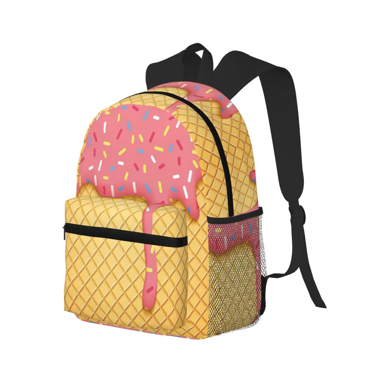 Cartoon Ice Cream Cone With Dripping White Glaze And Wafer Student Backpack School Bag Daypack for Boy Girl Bookbag Shoulder Bag