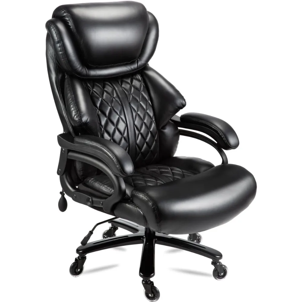 Krzesło biurowe dla dużych i wysokich osób, udźwig 227 kg, szerokie siedzisko sprężynowe, obrót o 360 stopni i wytrzymałe kółka, do biura szefa lub domowego biura.