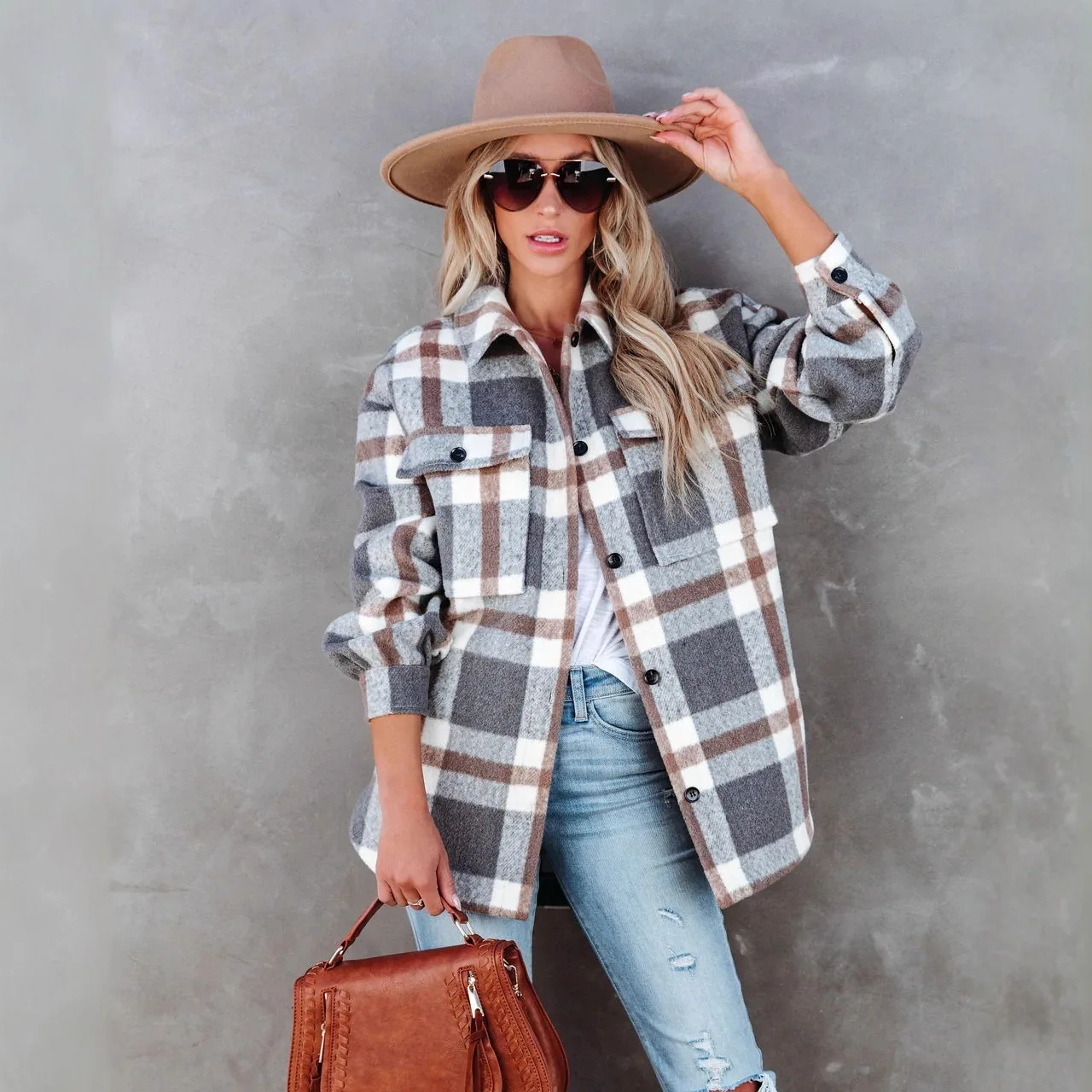 

2025 Autumn and Winter New Fashion Urban Style Loose Single-breasted Plaid Jacket for Women