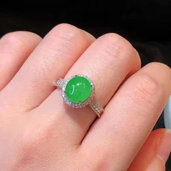Classic Silver 925 Diamond Natural Jade chalcedony Green rings for women Vintage Charm Round Ring Creative Jewelry Gift