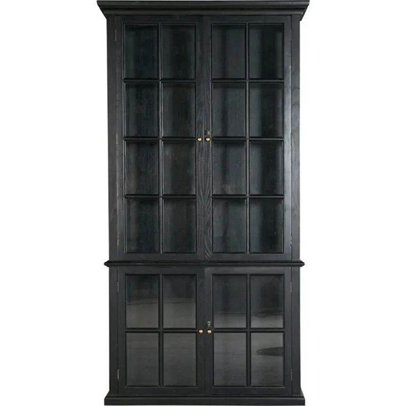 

American solid wood bookcase wine cabinet French retro arched locker medieval side cabinet black glass Nanyang American