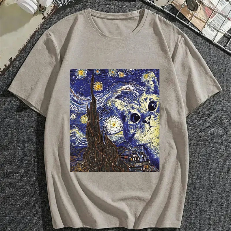 Camiseta informal con estampado gráfico de gato para hombre, Camiseta holgada de gran tamaño con cuello redondo, ropa de talla g