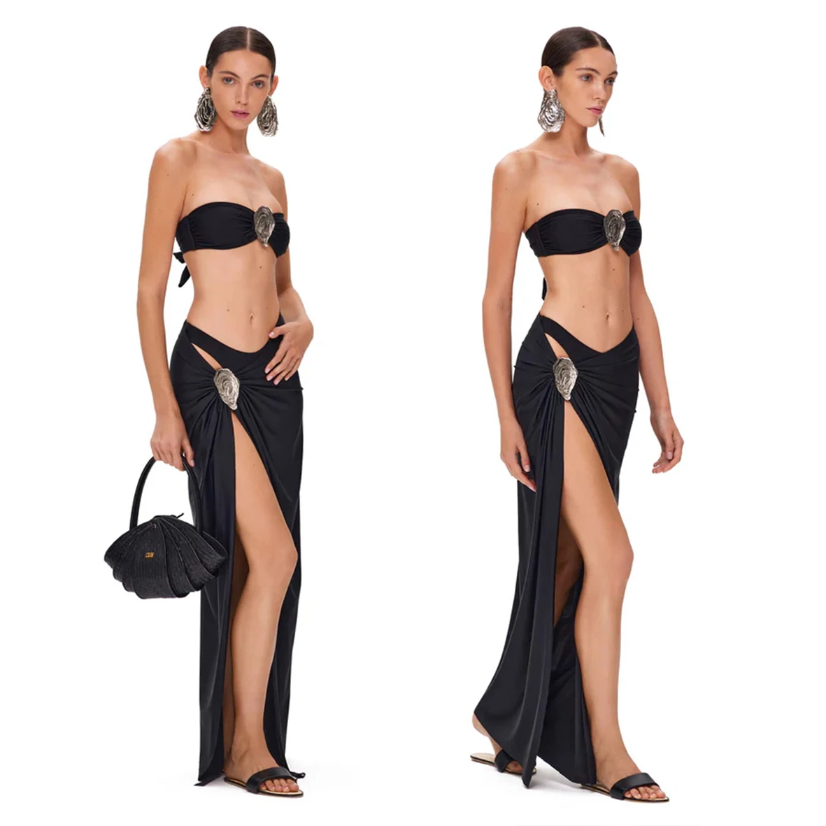 Buckle Off Shoulder Bikini With Skirt Women Swimsuit 2024 Trend Biquini Swimwear Lady Holiday Bath Suit Female Beachwear Outfits