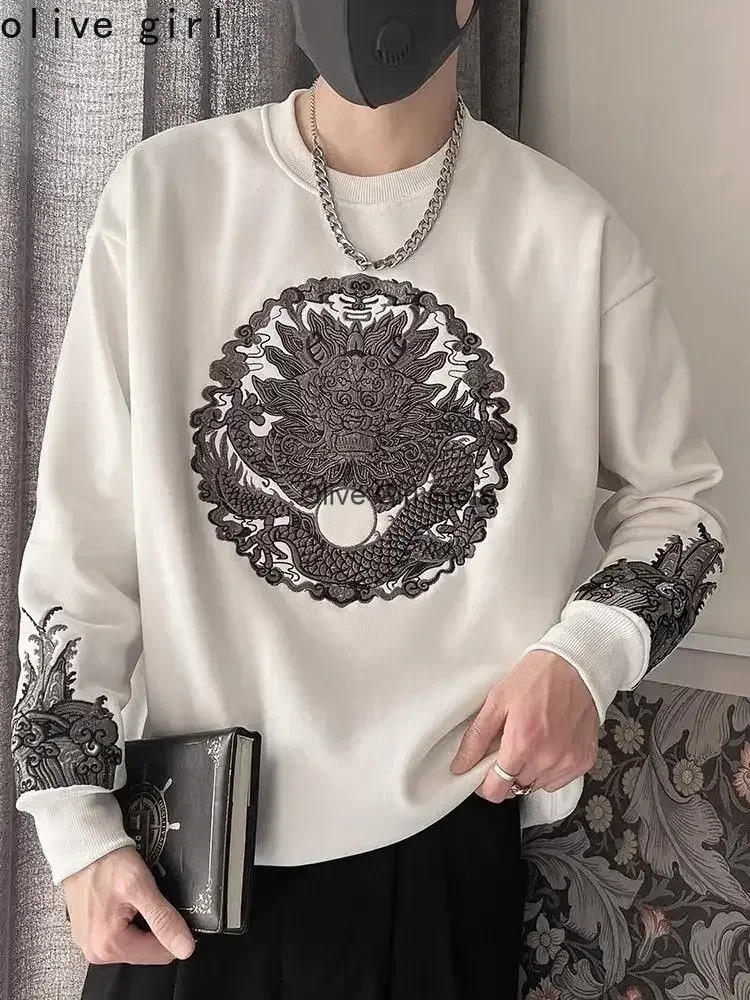 Long Sleeved T-shirt Tee Embroidered Traditional Chinese Fashion Round Neck Sweatshirt Men Spring Autumn High-end Trendy Coat