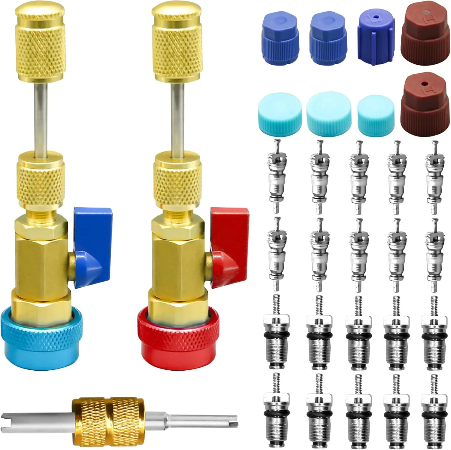 

31Pcs R134A Valve Core Quick Remover Installer Tool Valve Core AC Service Port Cap Kit for Refrigerant Air Conditioner