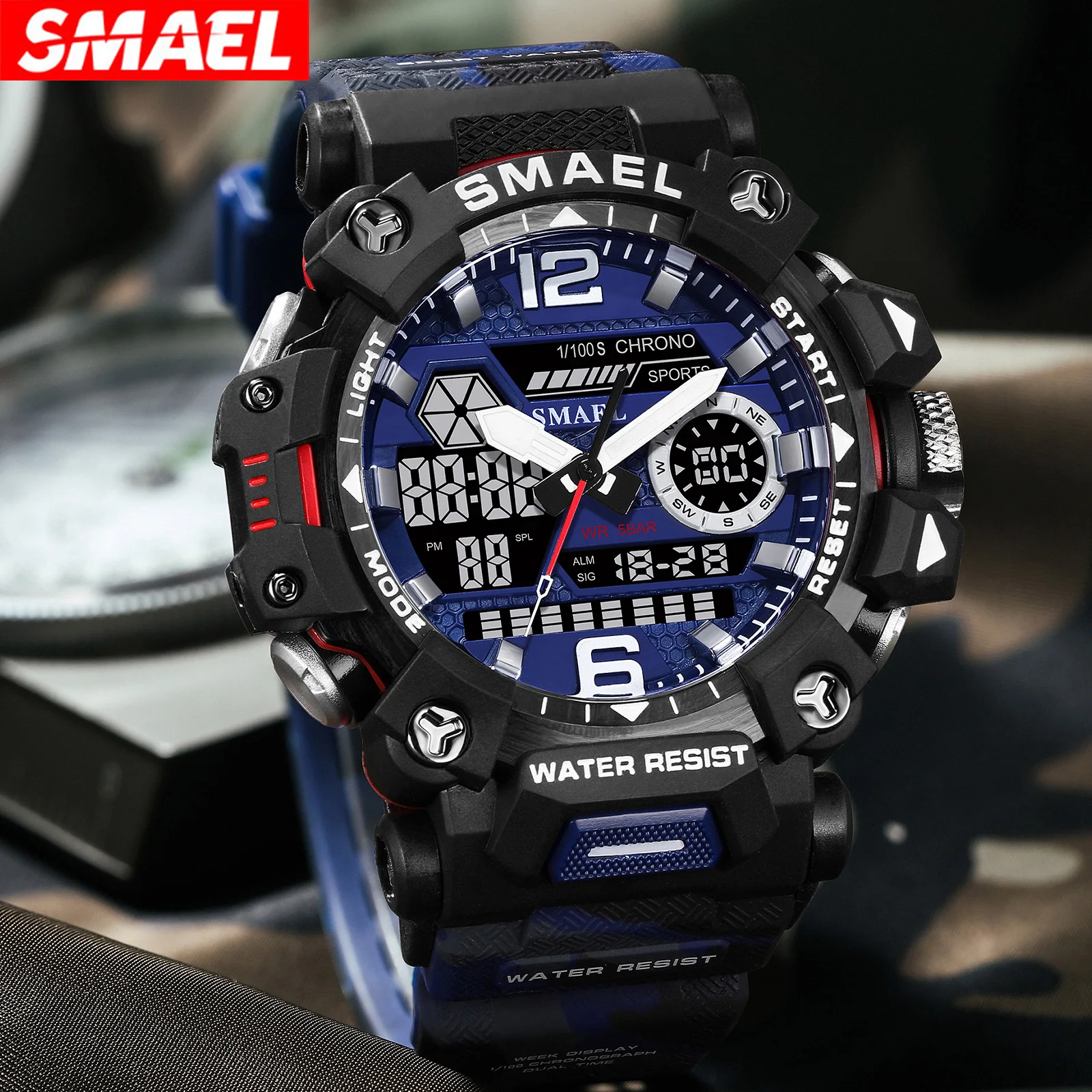 New SMAEL Watch for Men\'s Digital-Analog Dual Display Watches Stylish Multifunctional 5ATM Waterproof Sports Watches