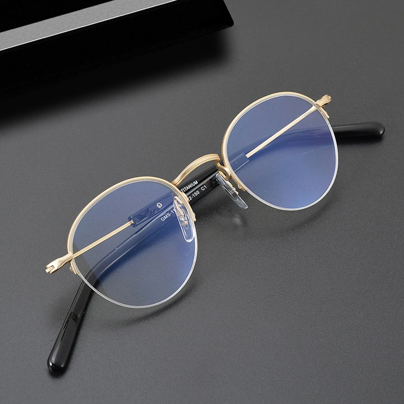 

Handmade Semi Rimless Optical Glasses Frame for Men Women Vintage Titanium Round Eyeglasses Retro Half Frameless Myopia Eyewear