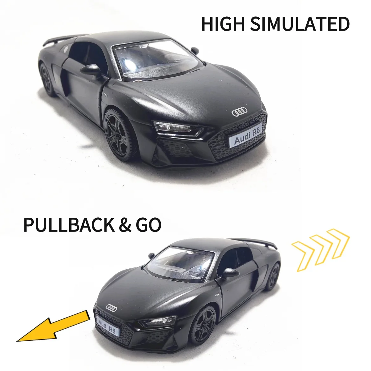 1:36 Audi R8 V10 Coupe Pullback Toy Car Model Official Licensed Alloy Diecast Vehicle Scale Replica Xmas Gift Kid Boy Toy