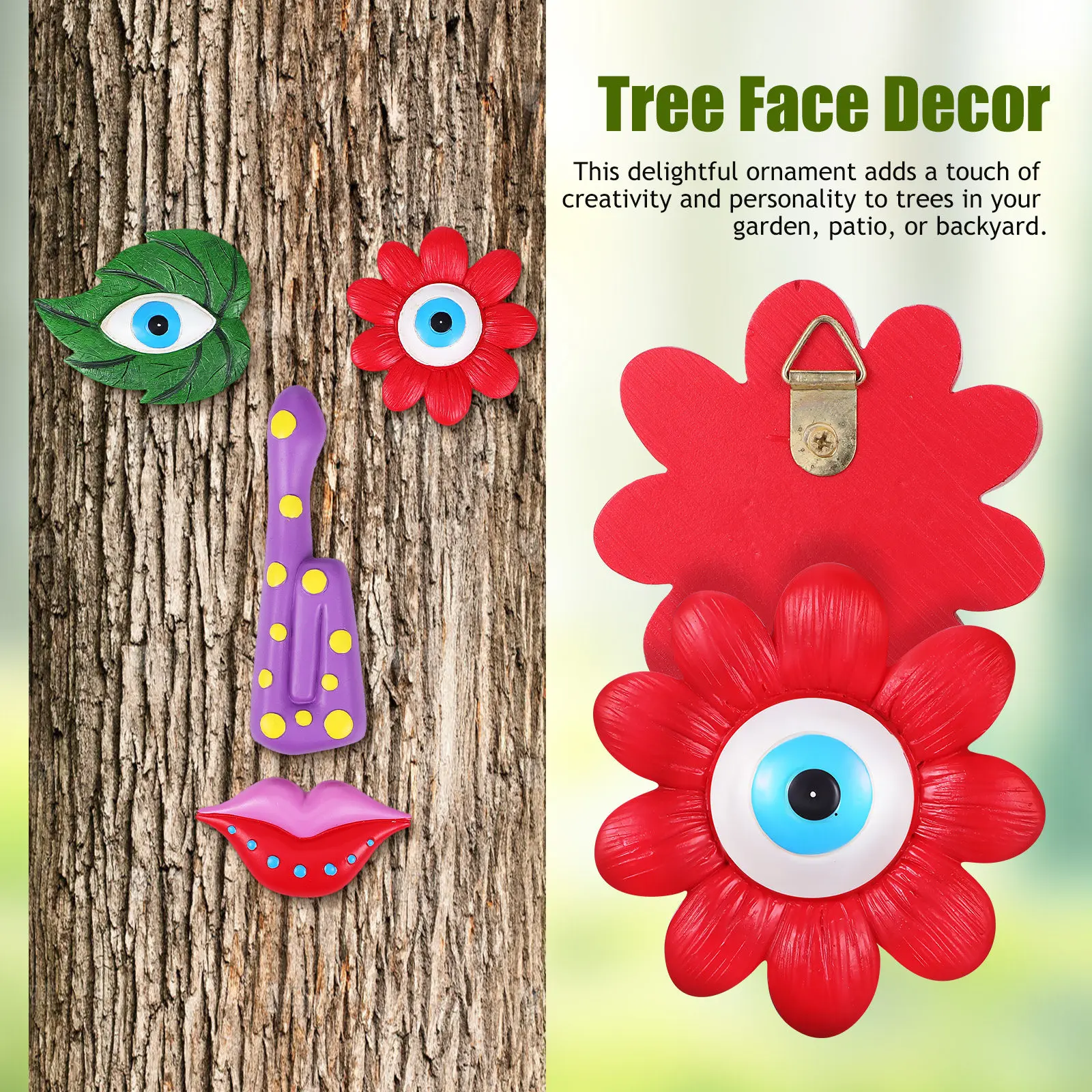 

Colorful Tree Face Decor Outdoor Garden Ornaments Funny Halloween Tree Faces Art Decor Whimsical Yard Sculptures for Props