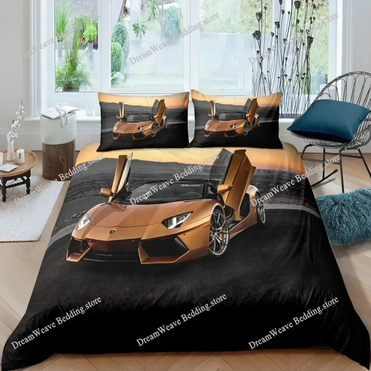 

Bedding Set 3D Racing Car Print Duvet Cover Set Polyester Quilt Cover Pillowcase Single Queen Twin King Size for Boys Men