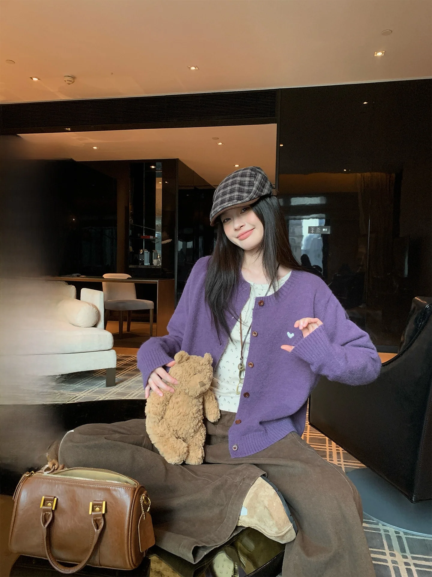 

Zn Song Purple Knitted Open Cardigan Sweater Women's Loose Long Sve Casual Sle Winter New Outerwear Slimming Top