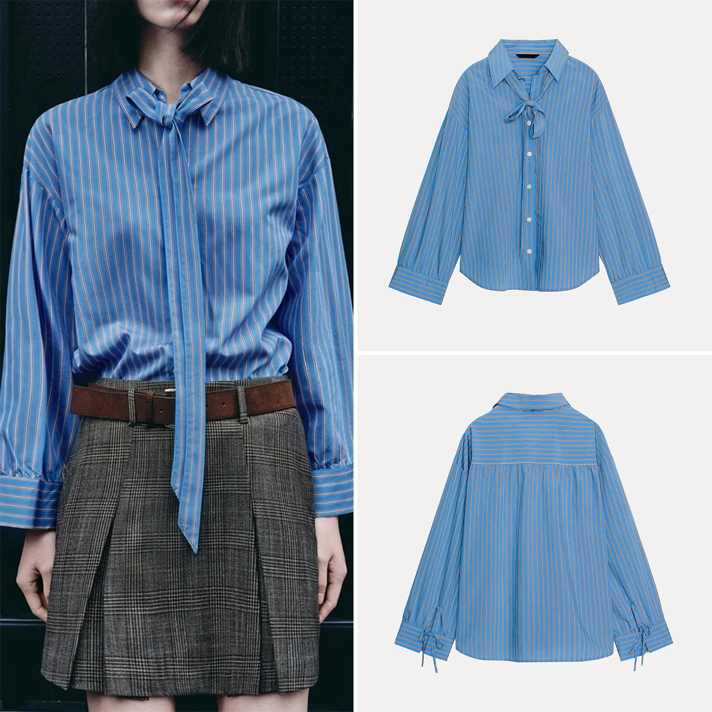 

Z Women's Loose irt Knot Decorative Stripes Faionable Personalized 2025 New Arrival Breathable Long Sve