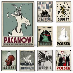 Vintage Poland Polish City Mountain Sea Animal Women Posters and Prints Canvas Printing Wall Art Picture for Living Room Decor