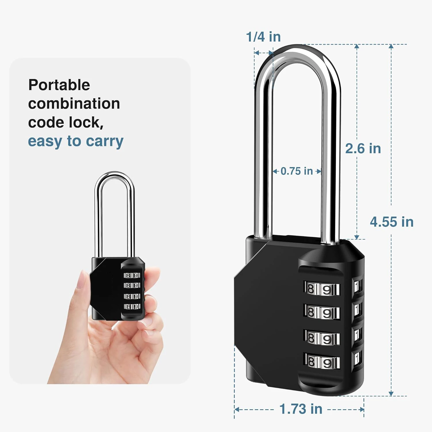 2.6 Inch Long Shackle Combination Lock 4 Digit Outdoor Waterproof Padlock for School Gym Locker Sports Locker Fence US234-105