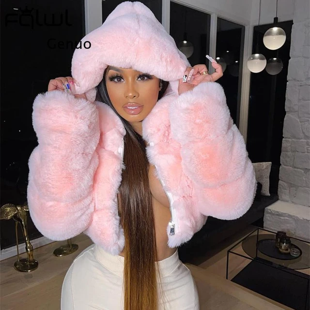 White Faux Fur Winter Jacket For Women Black Long Sleeve Hooded Faux Fur Coat Female Fashion Coats And Jackets Women AliExpress 200000345