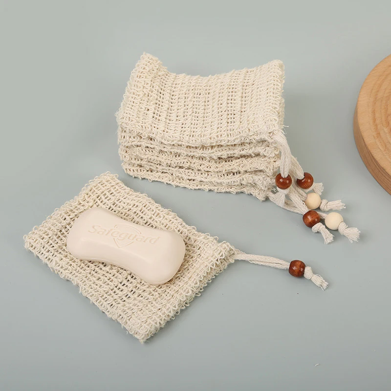Natural Cotton Linen Foaming Soap Bag Saver Net Mesh Massage Exfoliator Pouch Bathing Bubble Maker Cleaning Tool
