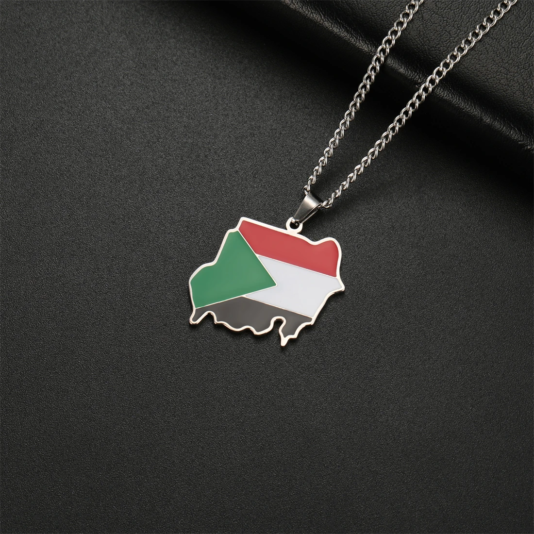 EUEAVAN The Republic of Sudan Map Pendant Necklaces Stainless Steel Silver Gold Color North Sudanese Flag Ethnic Jewelry Gifts