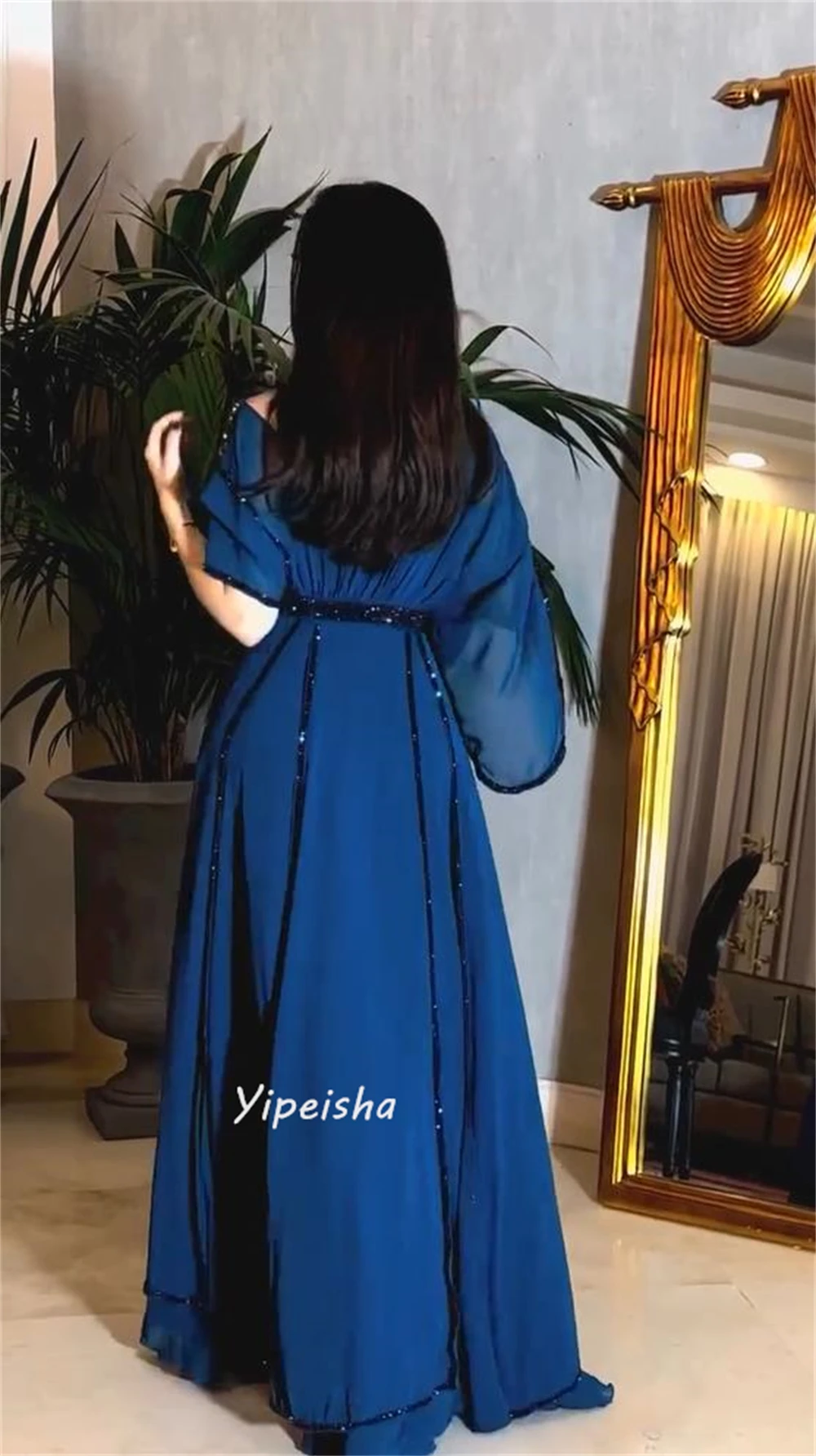 Jiayigong Yipeisha Sparkle Elegant Off-the-shoulder A-line Beading Paillette / Sequins Draped Chiffon es