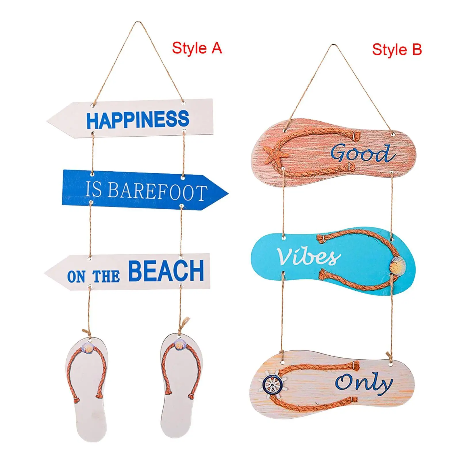 Wooden Beach Sign Decorative Sign Plaque Flip Flops Nautical Wall Decor for Door Living Room Bathroom Decor