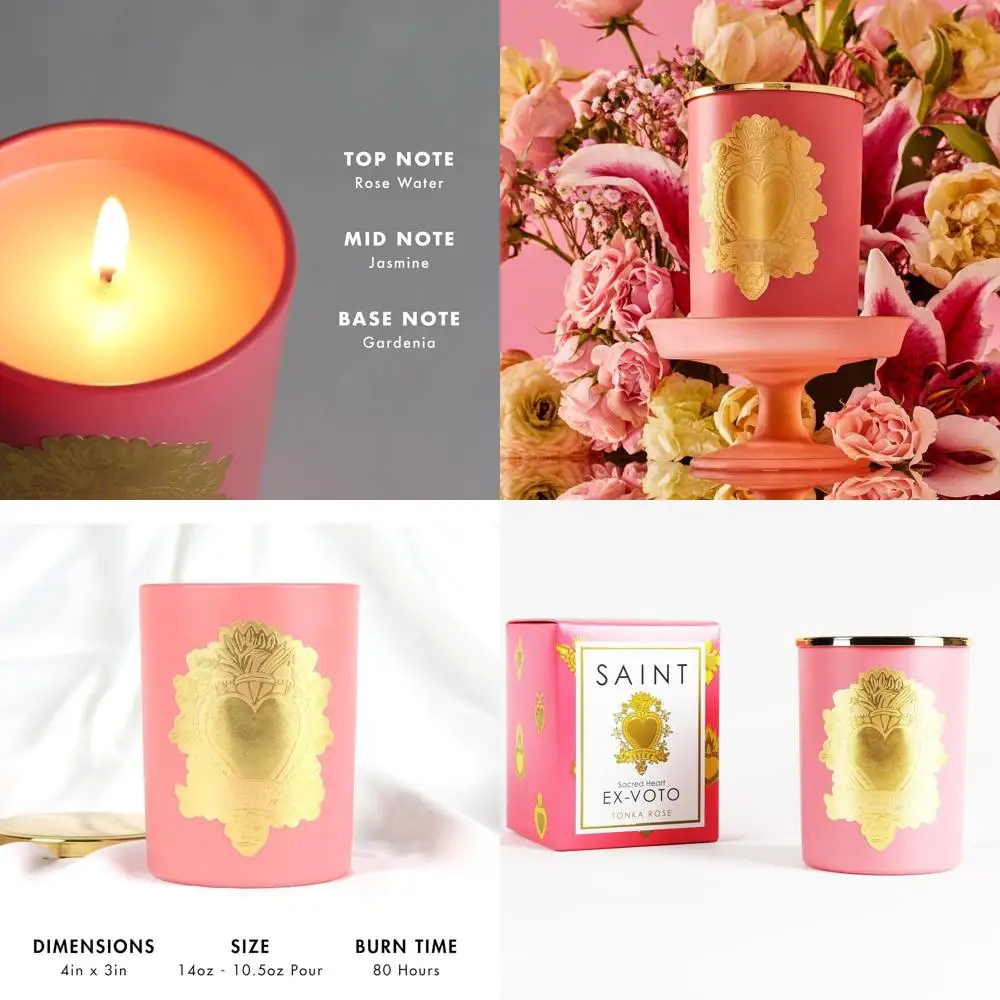

Ароматическая свеча Sacred Heart Devotional, соевая смесь с ароматом тонка и розы, время горения 80 часов, ароматерапия, коллекционное издание II (розовый)