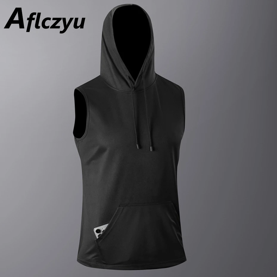 

Hooded Tank Tops Men Summer Quick Drying Fitness Vest Male Fashion Casual Solid Color Hooded Vests