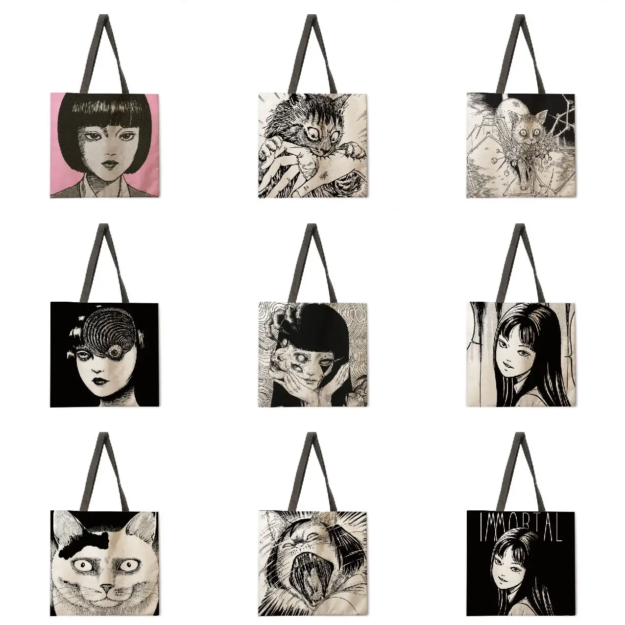 

Horror comics linen bag handbag light shoulder bag large capacity eco-friendly shopping bag tote bag