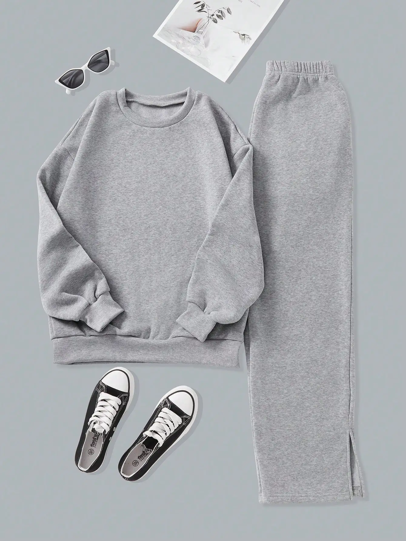Women's Grey Oversized Sweatshirt and Jogger Pants Set