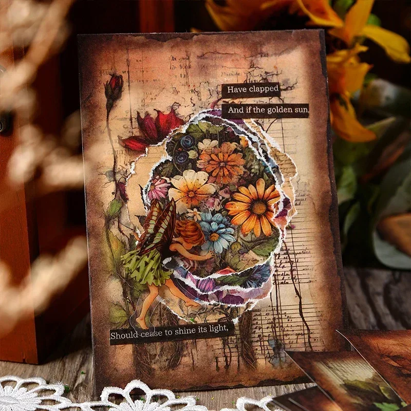 

30Sheets Material Paper Decoration Retro Wood Gate Handwritten Blossom Notebooks Writing Background Scrapbook Cut 180*115MM