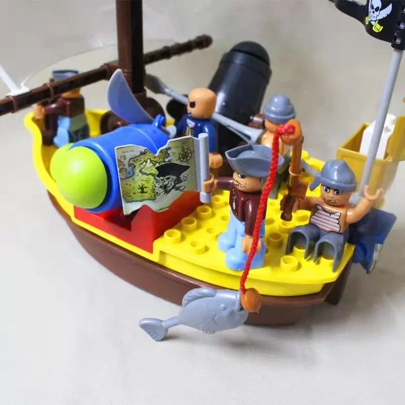 Große Baustein Abenteuer Schiff Serie kompatibel Duplo tapfere Piraten Schatzinsel Kinder Kinder Geschenke Montage Spielzeug